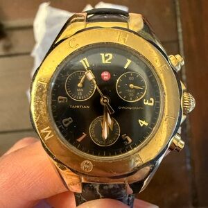 Michele Gold and Black Chronograph Watch
